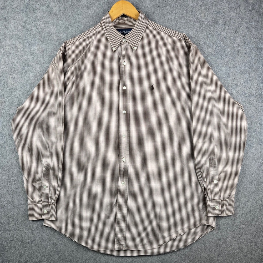 Ralph Lauren Blake Shirt Mens Large Brown Gingham Check Button Down Long Sleeve